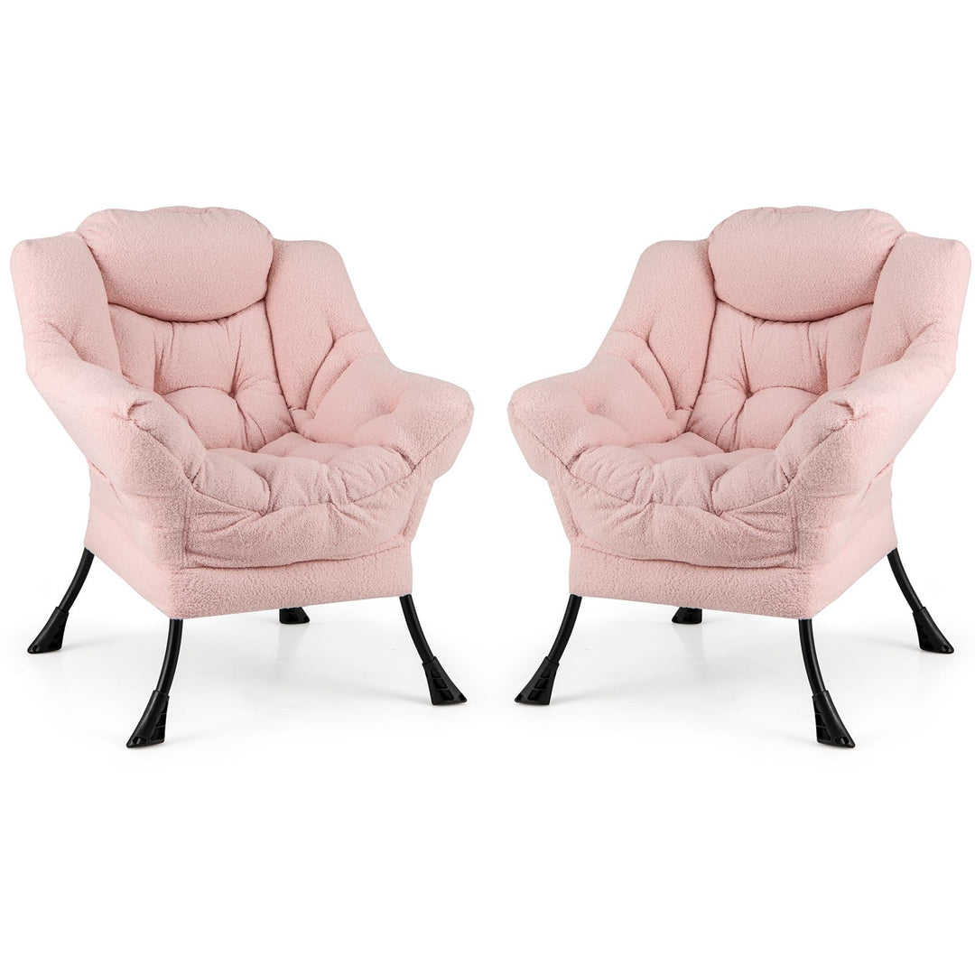 Giantex Set of 1/2 Lazy Chairs, Modern Sherpa Accent Chair w/Upholstered Single Sofa Chair w/Armrests &amp; Side Pocket