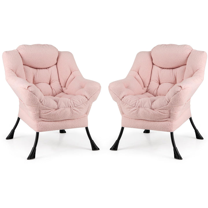 Giantex Set of 1/2 Lazy Chairs, Modern Sherpa Accent Chair w/Upholstered Single Sofa Chair w/Armrests &amp; Side Pocket