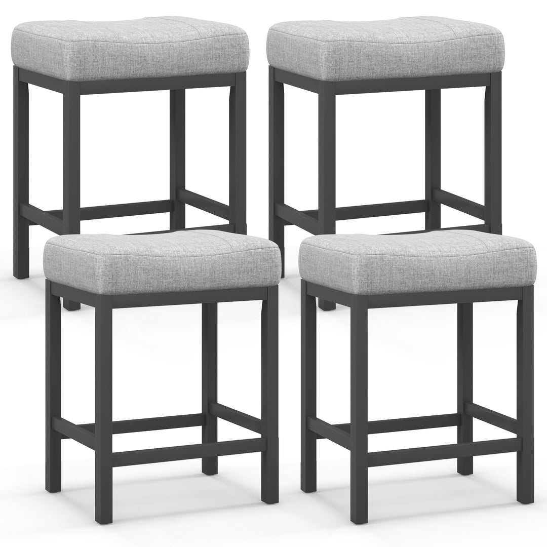 Giantex Counter Height Bar Stools Set of 2/4, 24.5" Backless Linen Fabric Bar Saddle Stools w/Solid Rubber Wood Frame &amp; Footrest