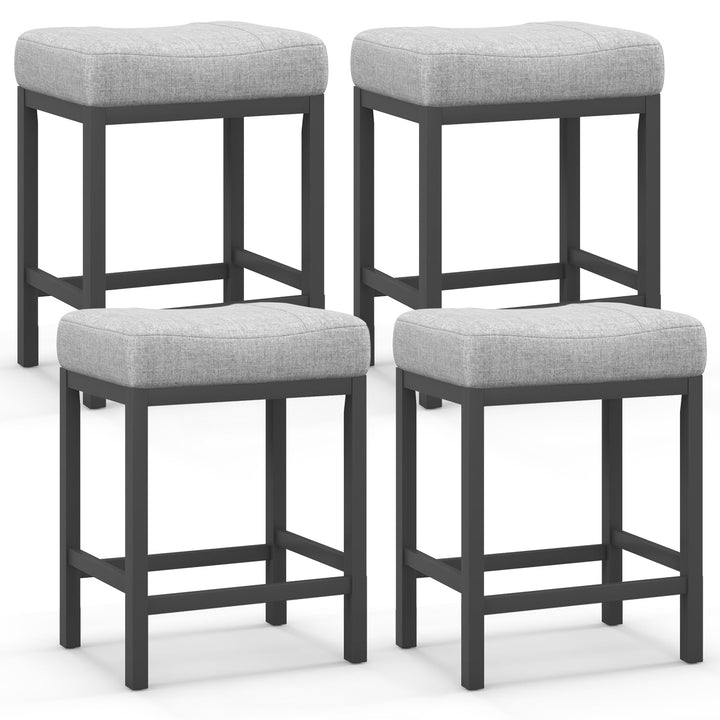 Giantex Counter Height Bar Stools Set of 2/4, 24.5" Backless Linen Fabric Bar Saddle Stools w/Solid Rubber Wood Frame &amp; Footrest