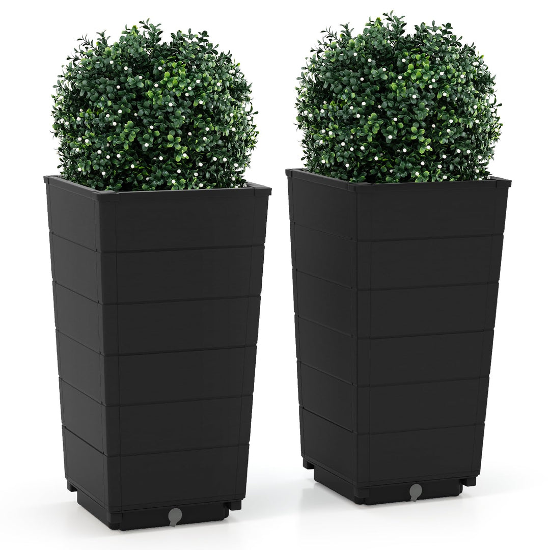 Giantex Set of 2 Outdoor Flower Pot, 23" Tall Planters with Drainage Hole, Self-Watering Tray