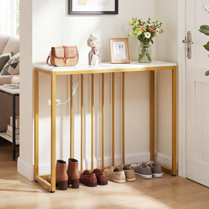 Giantex 39" Narrow Entryway Table with Charging Station &amp; Heavy-Duty Metal Frame