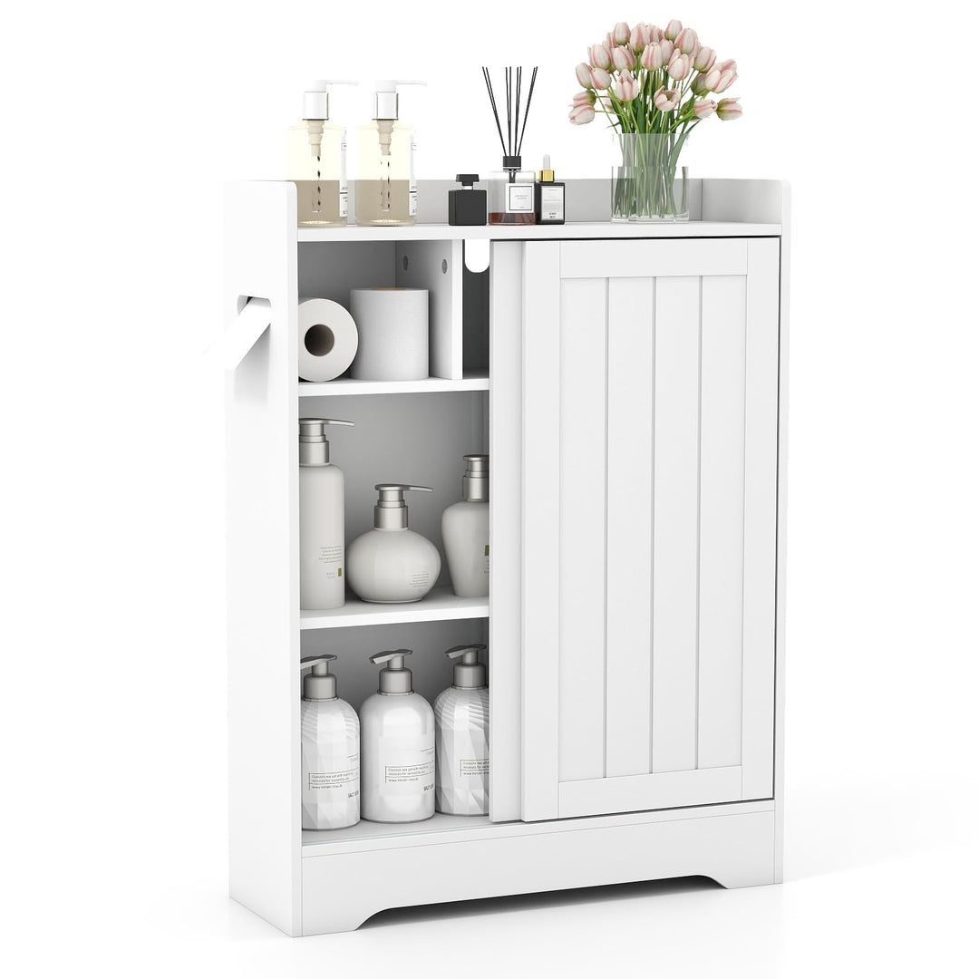 Giantex Bathroom Slim Storage Cabinet w/2 Sliding Doors &amp; Adjustable Shelves