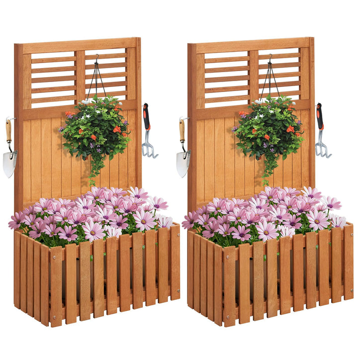 Giantex Set of 1/2 Raised Garden Bed with Trellis, 41” Wooden Potted Plant Box w/Privacy Screen