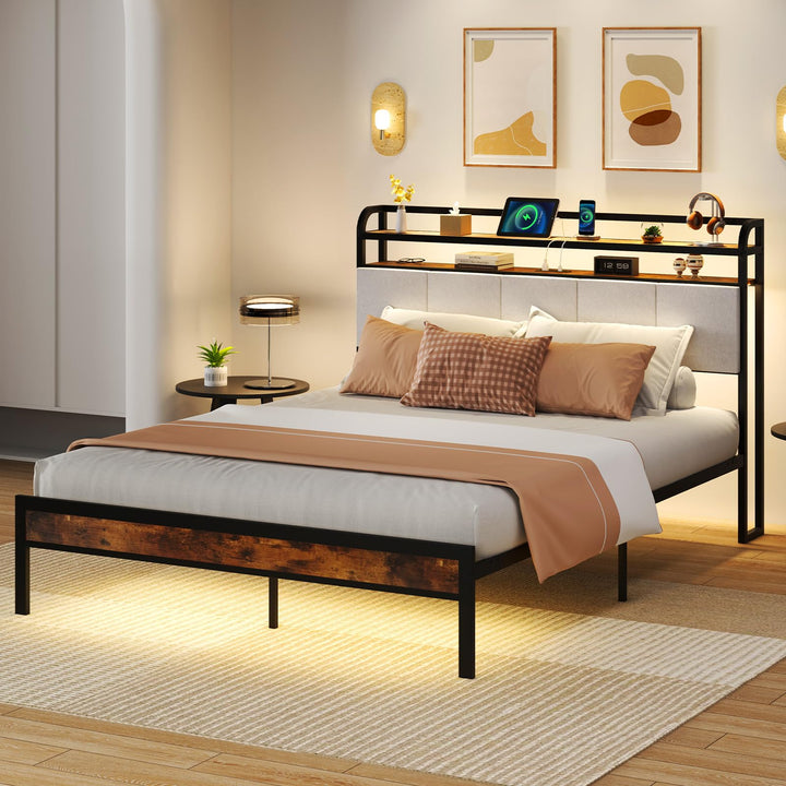 Giantex King/Queen/Full/Twin Size Bed Frame with Storage Headboard
