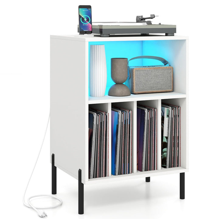 Giantex Record Player Stand with LED Lights &amp; Charging Station
