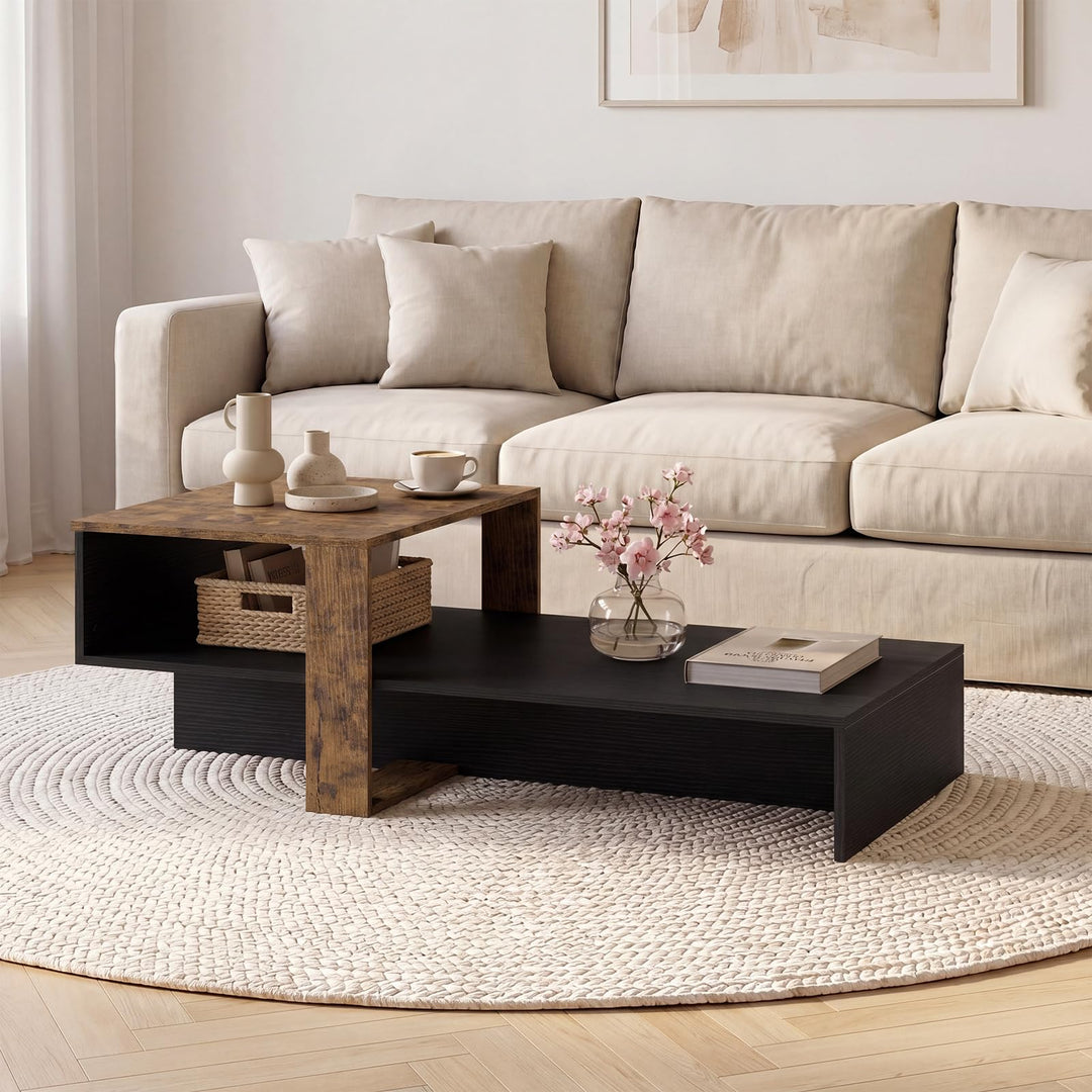 Giantex 2-Tier Coffee Table | Modern Irregular Center Table with Open Storage Shelf
