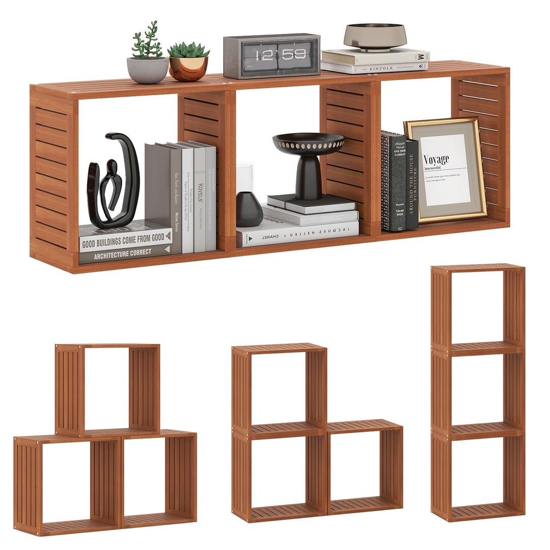 Giantex 3/6 Cube Bookcase Solid Wood Stacking Storage Organizers w/Open Slatted Design