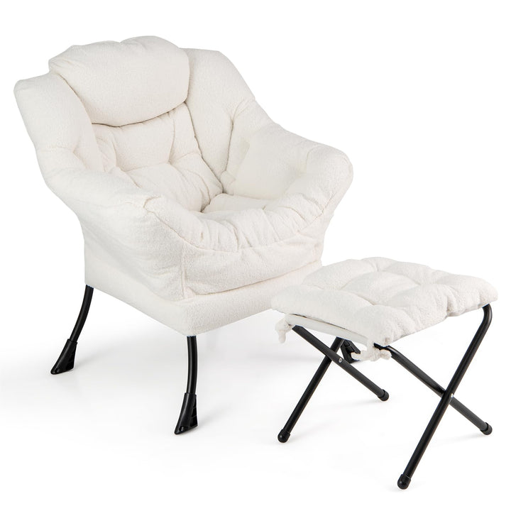 Giantex Set of 1/2 Lazy Chair with Folding Ottoman, Modern Sherpa Accent Chair w/Armrests &amp; Pocket
