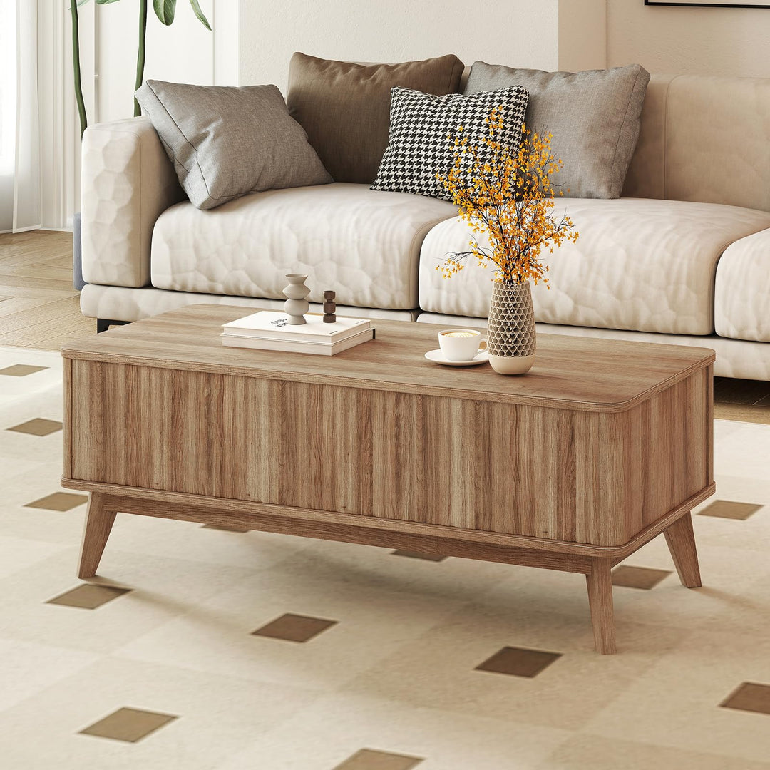 Giantex Lift Top Coffee Table with Storage | 43.5" Mid Century Modern Center Table with Solid Wood Leg &amp; Hidden Compartment