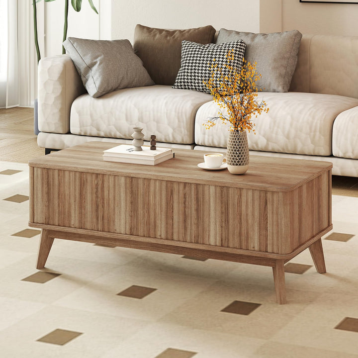 Giantex Lift Top Coffee Table with Storage | 43.5" Mid Century Modern Center Table with Solid Wood Leg &amp; Hidden Compartment