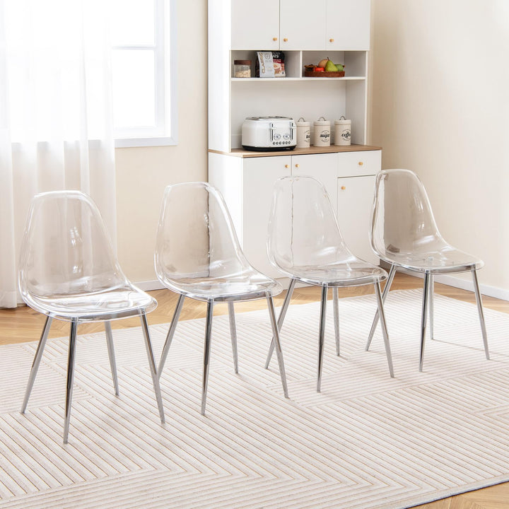 Giantex Clear Dining Chairs Set of 4, Kitchen Chairs w/Transparent Seat &amp; Curved Back