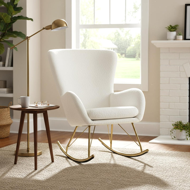 Giantex Rocking Chair Nursery Upholstered Glider Rocker w/Curved Backrest &amp; Armrests