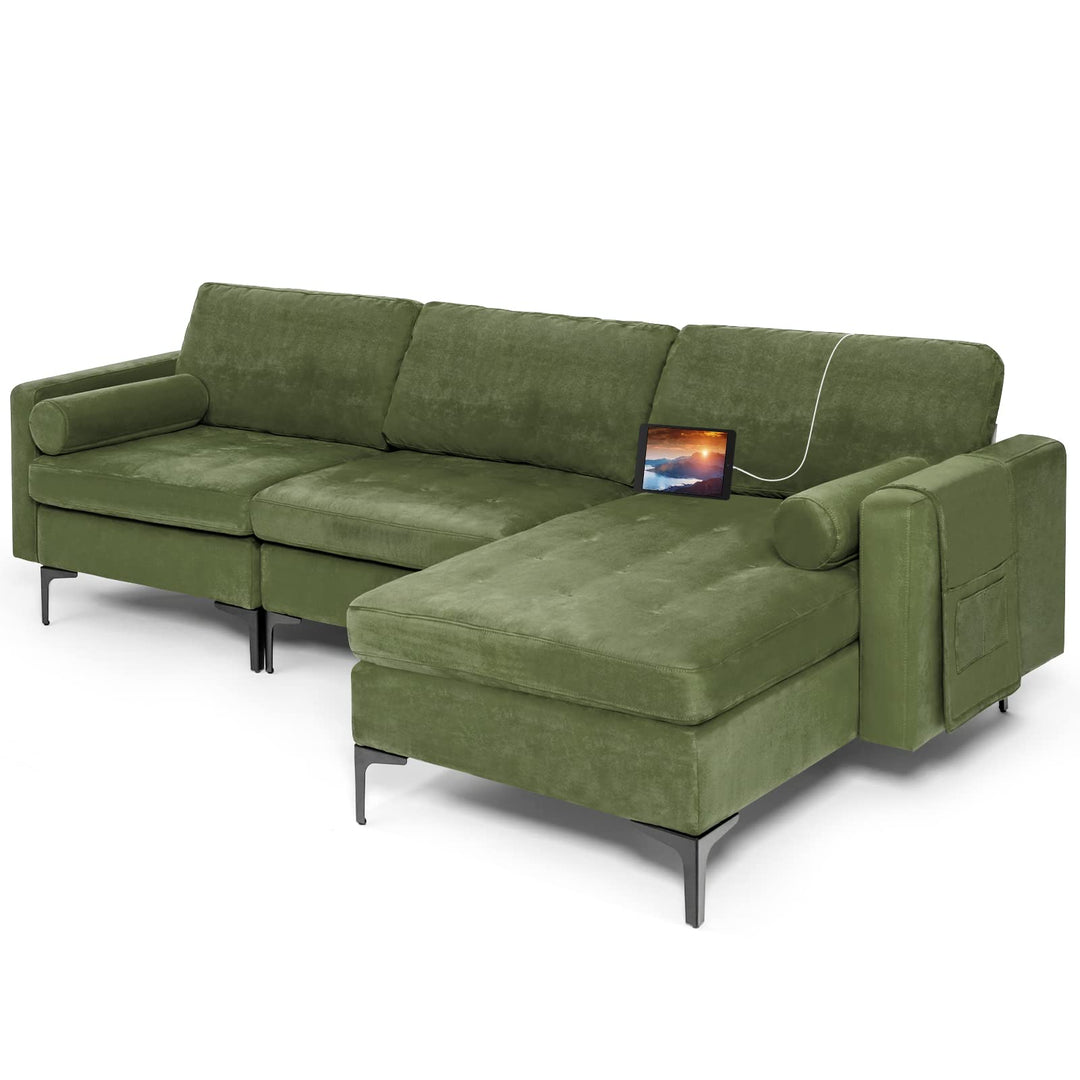 Giantex 97" Large Couch, 3 Seat Sectional Sofa Set, L-Shaped Modular Sleeper with Chaise Lounge &amp; USB Port &amp; Socket