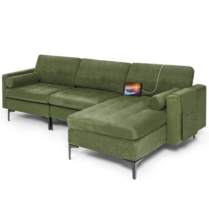 Giantex 97" Large Couch, 3 Seat Sectional Sofa Set, L-Shaped Modular Sleeper with Chaise Lounge &amp; USB Port &amp; Socket