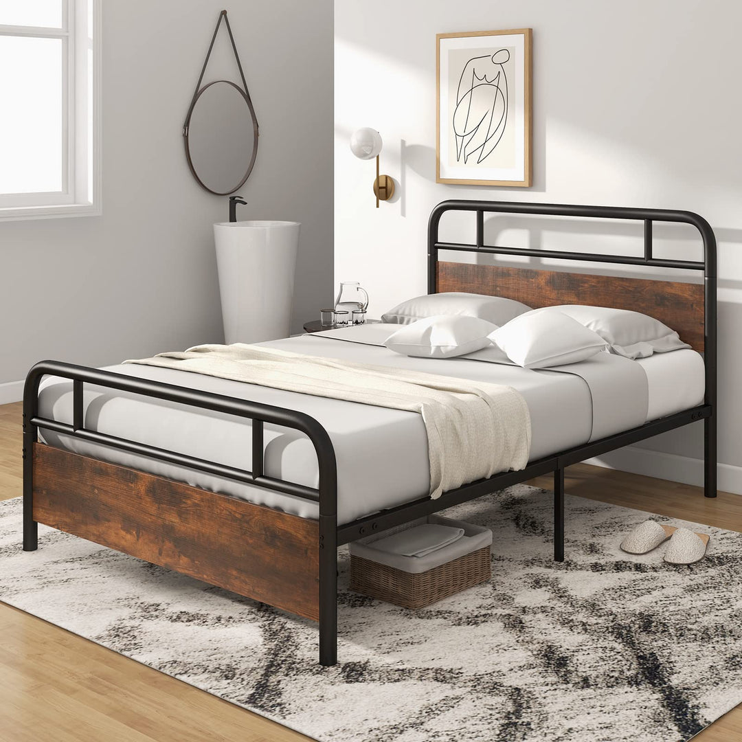 Giantex Full Size Metal Bed Frame with Wood Headboard and Footboard