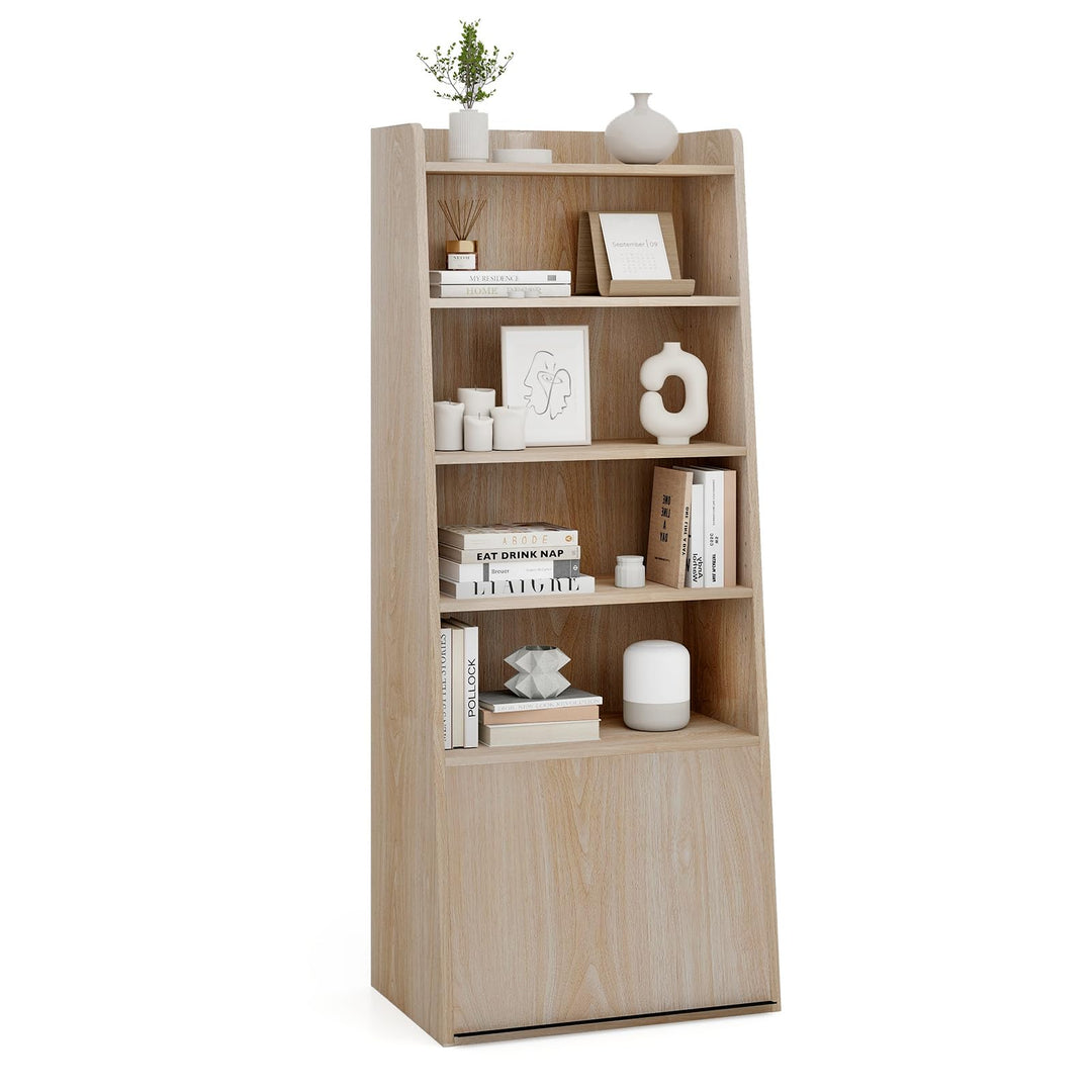 Giantex 6-Tier Bookcase, Freestanding Ladder Bookshelf with 2 Adjustable Shelves &amp; Flip Up Door