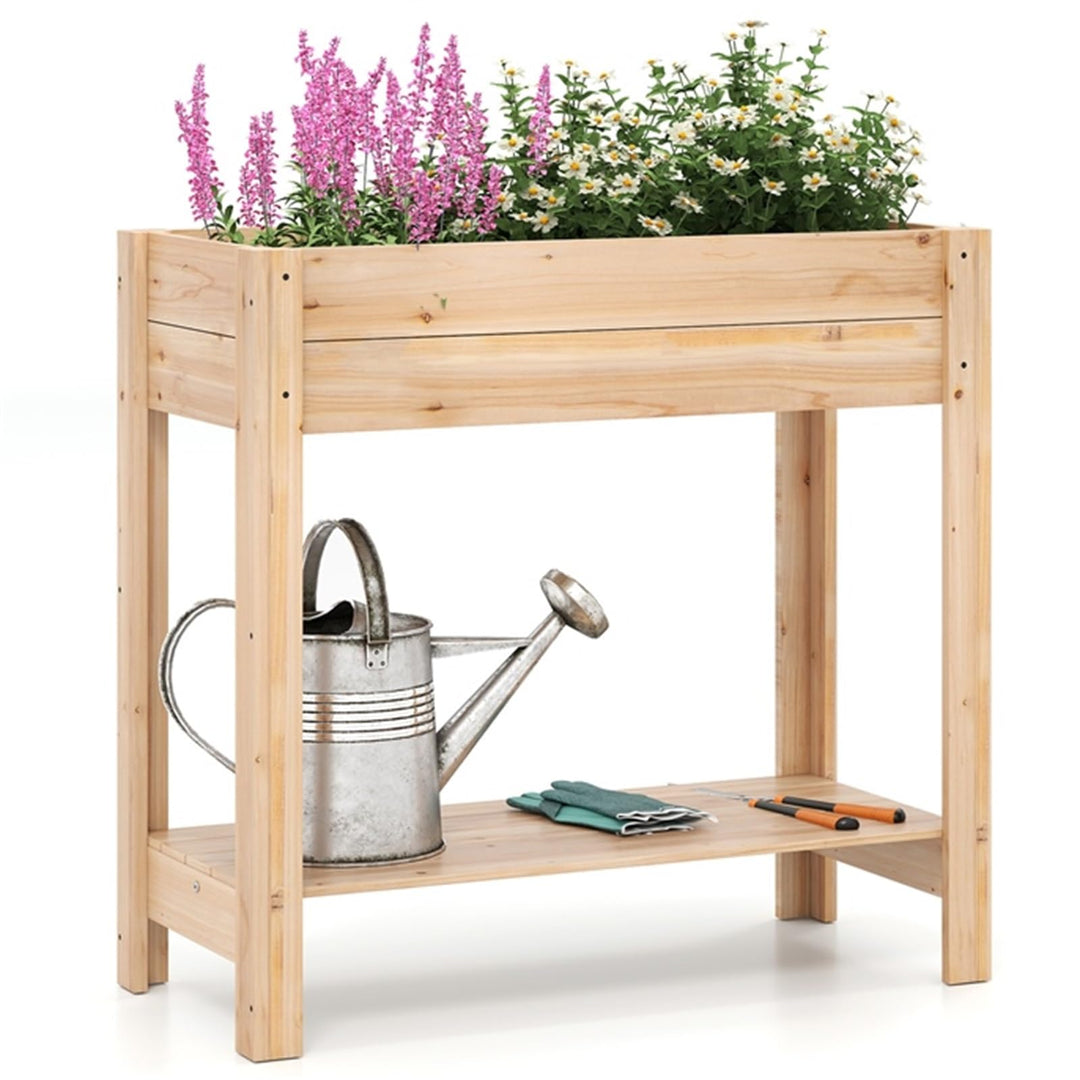 Giantex Wood Raised Garden Bed w/Lower Shelf