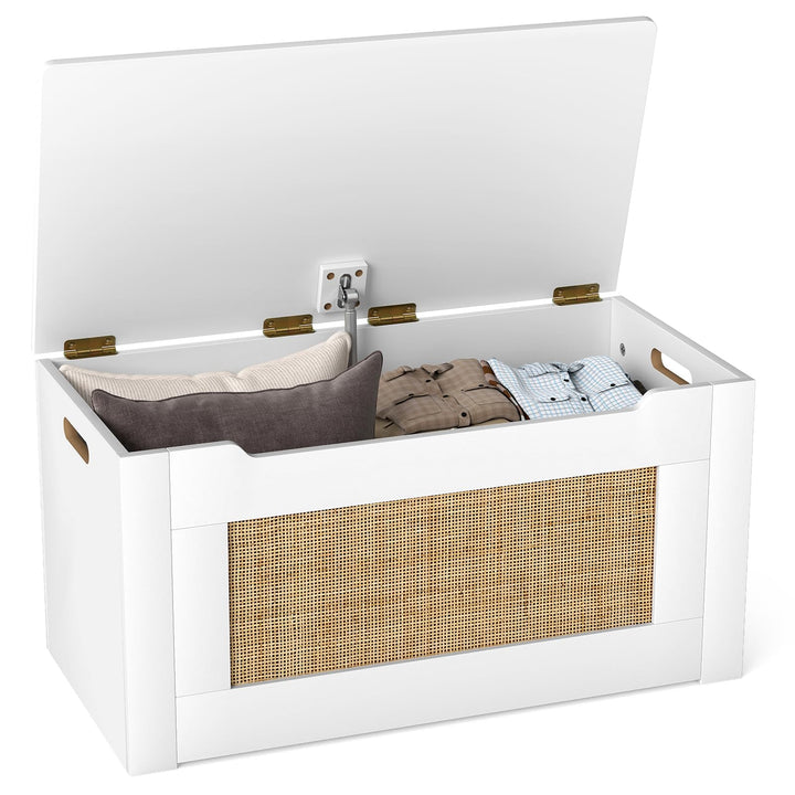 Giantex Rattan Storage Bench with Flip Top Lid &amp; Safety Hinge