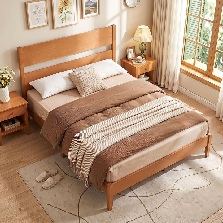GIANTEX Queen/Full/Twin Size Wooden Bed Frame with Slatted Headboard