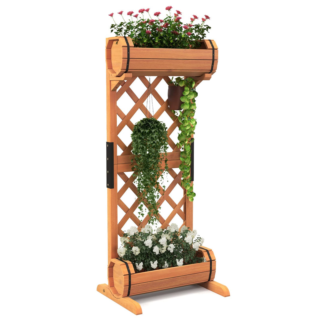 Giantex Raised Garden Bed with 2 Barrel Planters &amp; Trellis