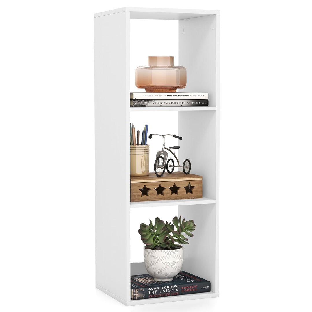 Giantex 3-Cube Bookcase, White Cubby Bookshelf w/Back Guardrail &amp; Anti-Tipping Kits