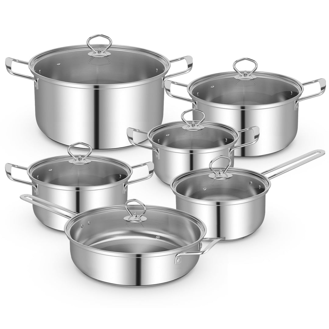 Giantex 12-Pcs Pots and Pans Set Non Stick, Non-toxic Kitchen Set w/Tempered Glass Lids &amp; Stay-Cool Handles