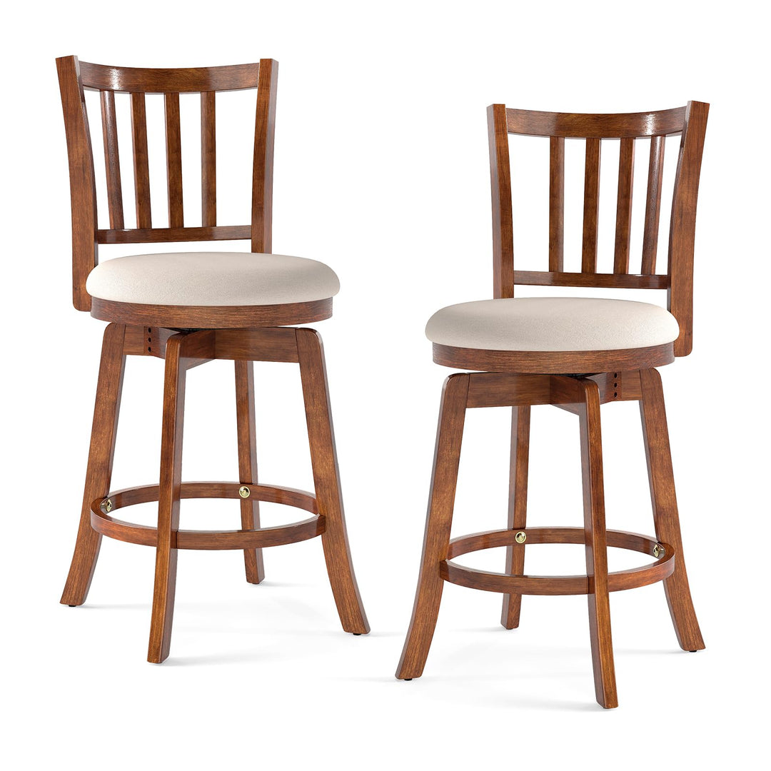 Giantex 25" Counter Height Stools Set of 2/4 with Rubber Wood Legs &amp; Footrest &amp; Upholstered Seat