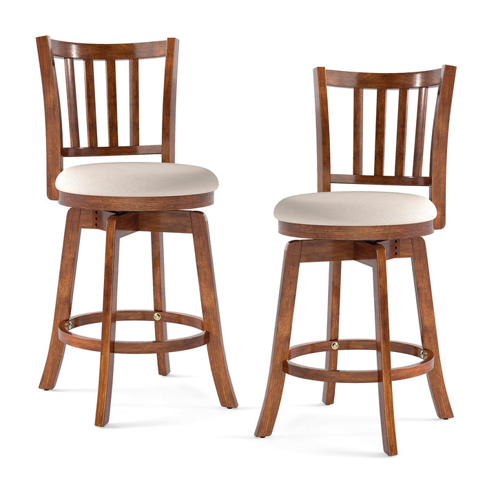 Giantex 25" Counter Height Stools Set of 2/4 with Rubber Wood Legs &amp; Footrest &amp; Upholstered Seat