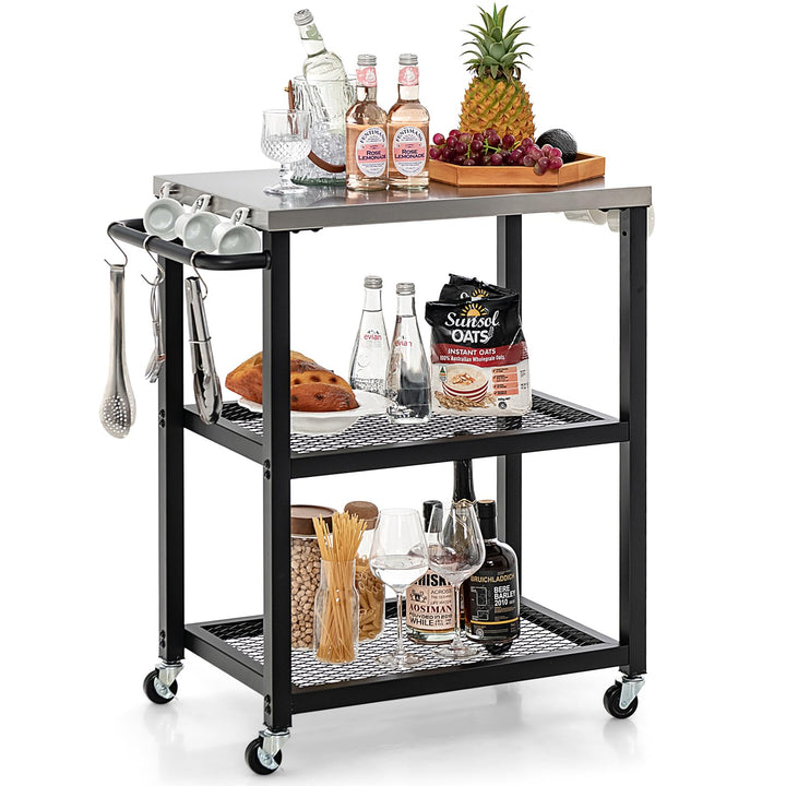Giantex Outdoor Grill Cart - Movable Pizza Oven Stand with Stainless Steel Top