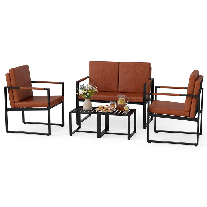 Giantex 5-Pieces Living Room PU Leather Upholstered Sofa Couch Set