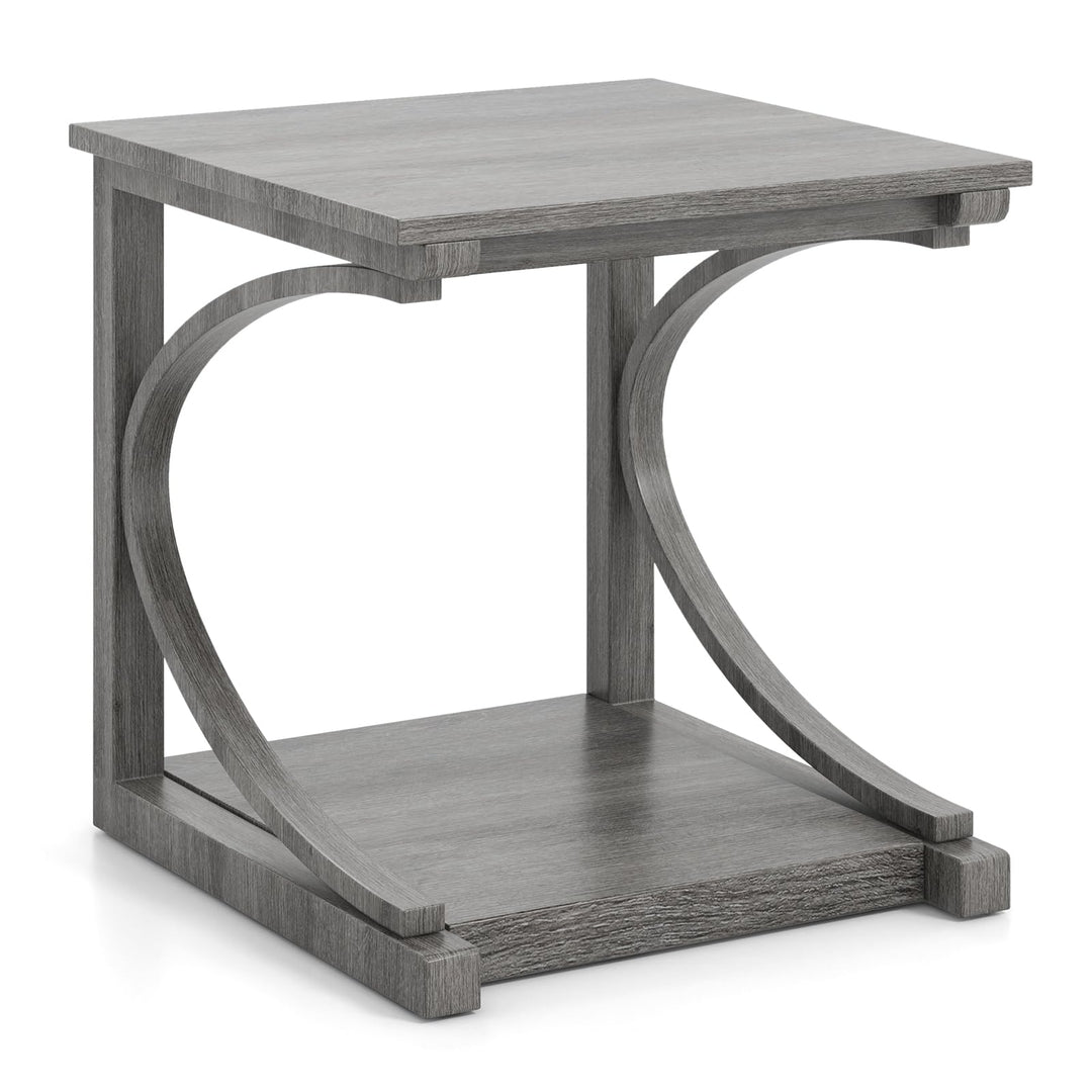 Giantex C-Shaped End Table, 24" Square Couch Table with Bottom Storage Shelf &amp; Solid Rubber Wood Frame