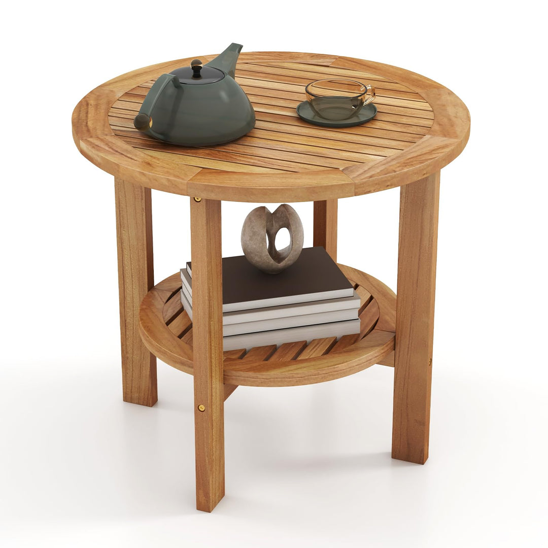 Giantex Teak Wood Outdoor Side Table - 19.5" Small Patio Coffee Table with Slatted Top, for Porch, Backyard, Garden, Pool