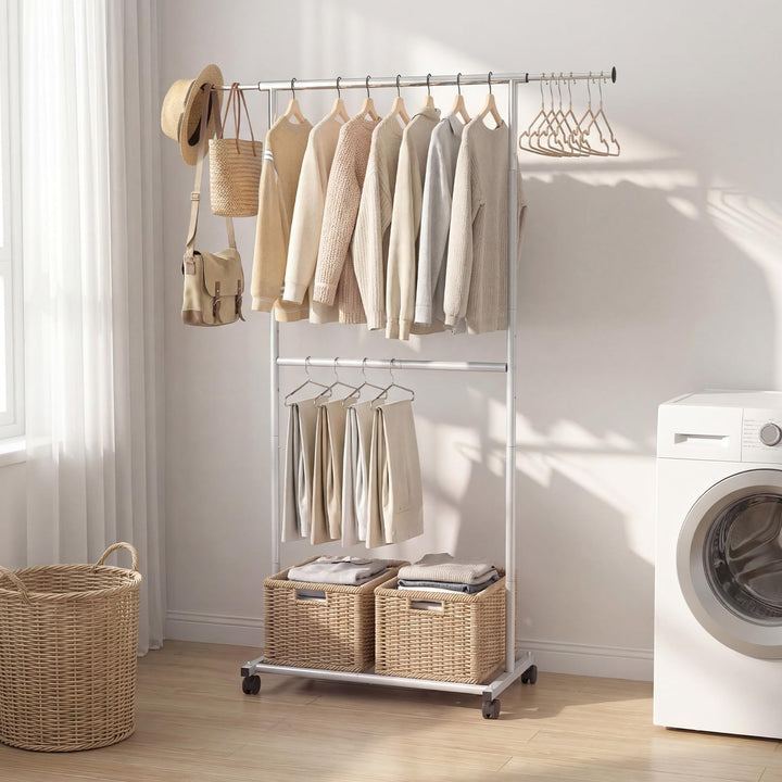 Giantex Extendable Double-Rod Rolling Clothing Rack for Hanging Clothes