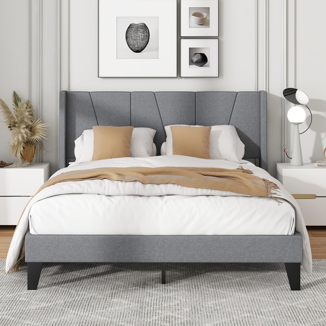 Giantex Queen/Full SizeBed Frame with Wingback Headboard