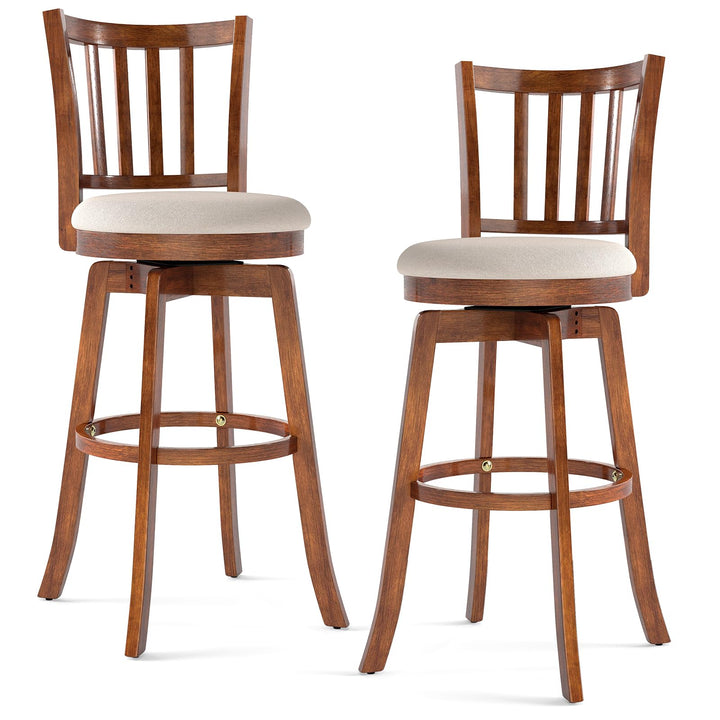 Giantex 30.5" Swivel Bar Stools Set of 2/4 with Rubber Wood Legs &amp; Footrest &amp; Upholstered Seat