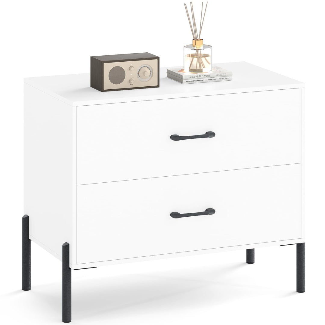 Giantex 2-Drawer Dresser Modern Wooden Nightstand with Metal Legs &amp; Handles