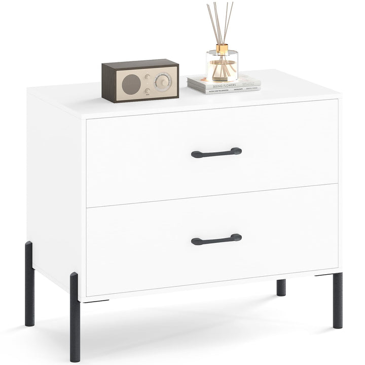 Giantex 2-Drawer Dresser Modern Wooden Nightstand with Metal Legs &amp; Handles