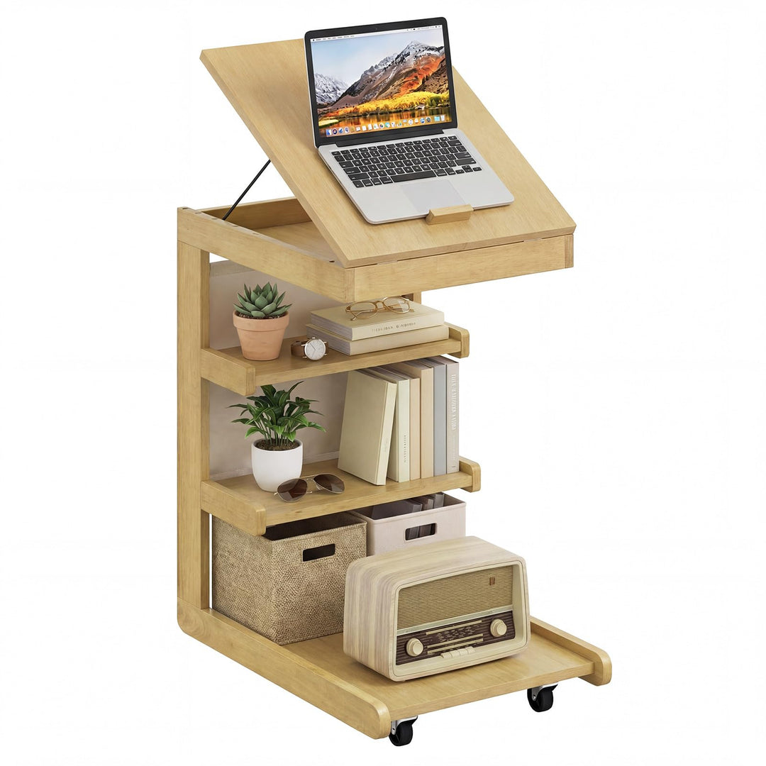 Giantex C-Shaped End Table with Wheels w/Adjustable Desktop