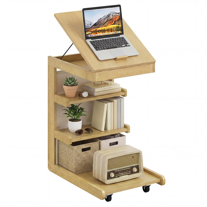Giantex C-Shaped End Table with Wheels w/Adjustable Desktop