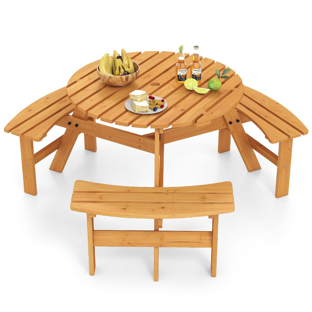 Giantex 6 Person Round Picnic Table Set with 3 Benches