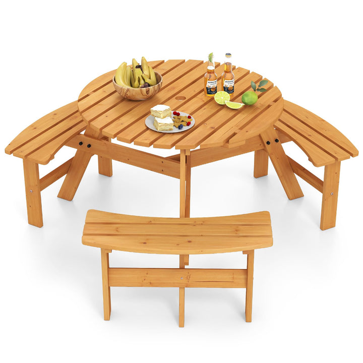 Giantex 6 Person Round Picnic Table Set with 3 Benches