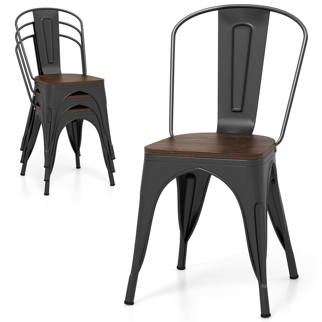 Giantex Metal Dining Chairs Set of 4, Stackable Kitchen Chairs with Wood Seat &amp; Removable Backrest