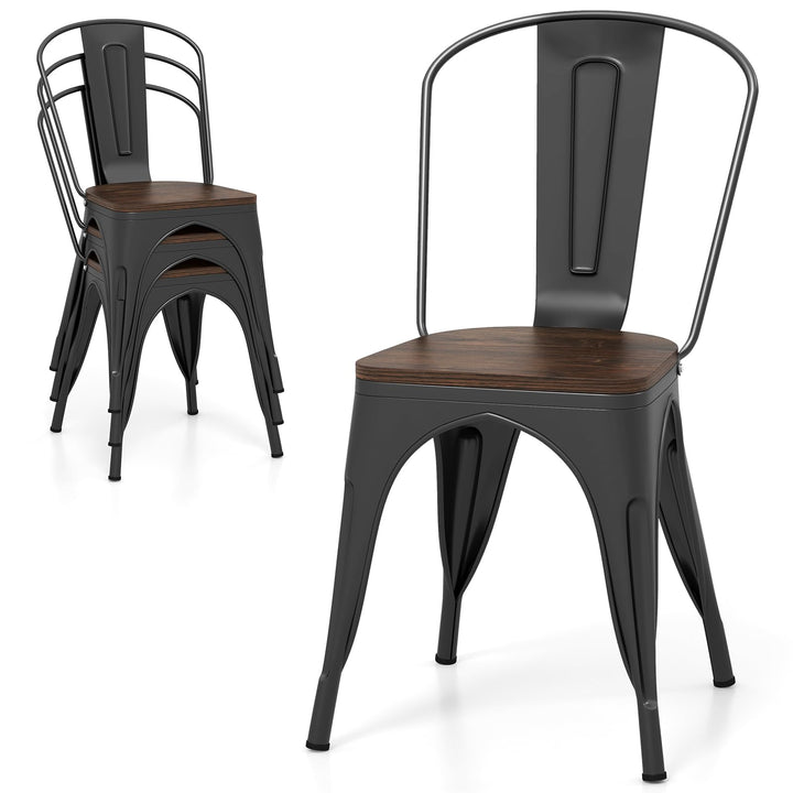 Giantex Metal Dining Chairs Set of 4, Stackable Kitchen Chairs with Wood Seat &amp; Removable Backrest