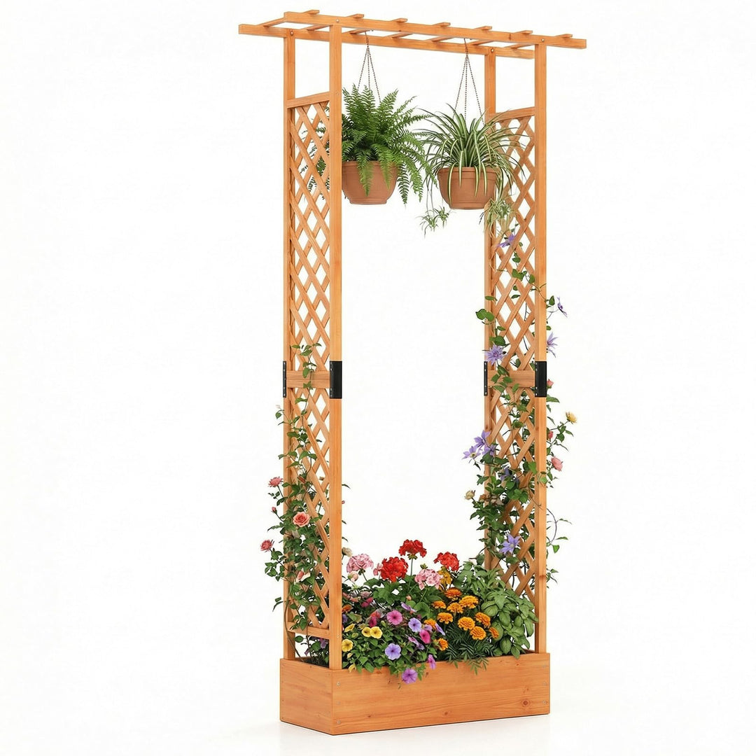 Giantex Wooden Raised Garden Bed with Trellis &amp; Hanging Roof