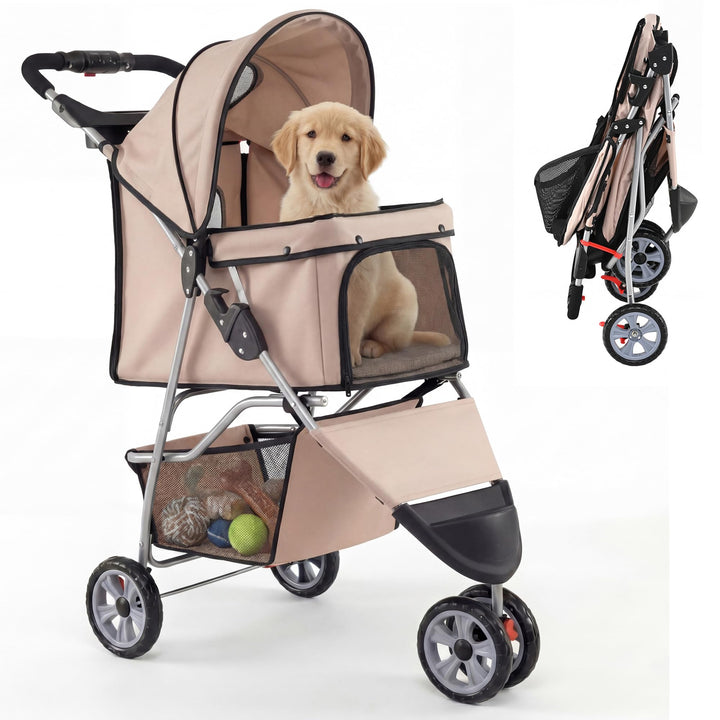 Giantex 3 Wheel Foldable Dog Stroller for Small Dogs Cats