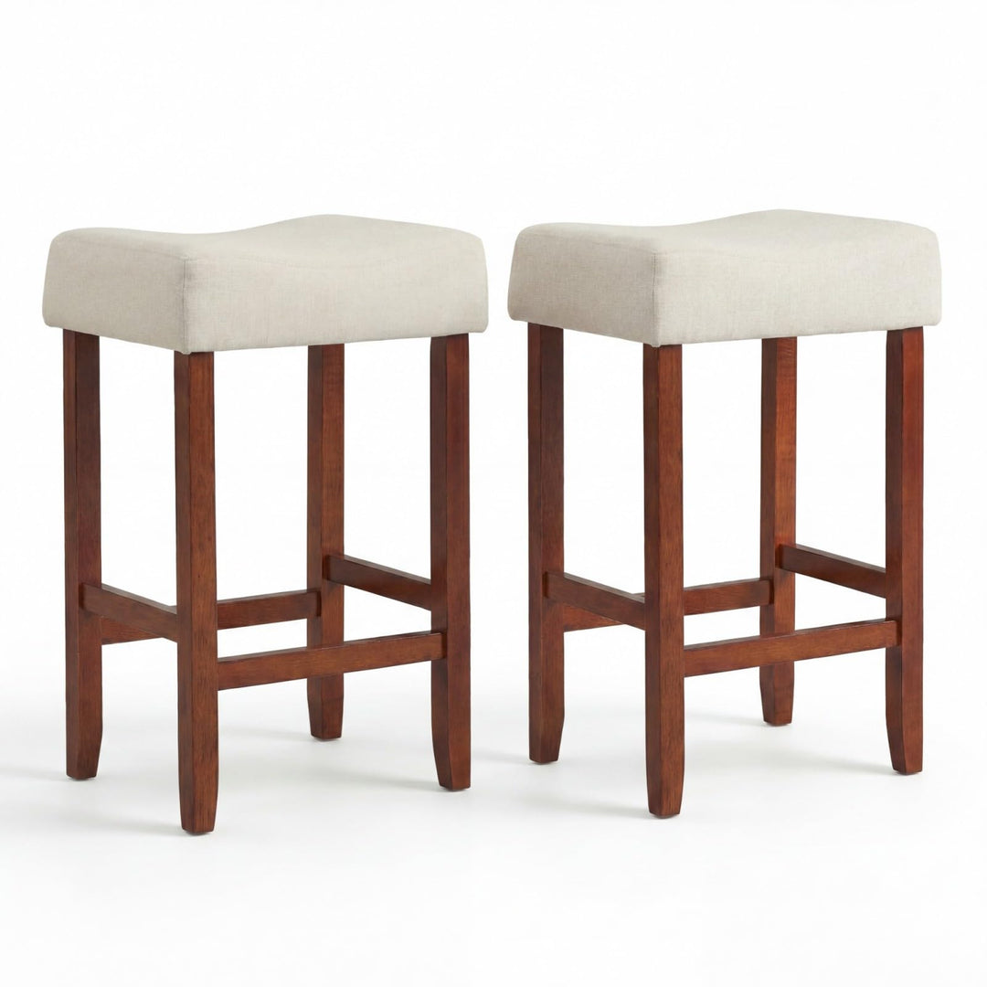 Giantex 29.5" Bar Height Bar Stools Set of 4 - Backless Saddle Barstools with Nailhead Linen Foam Seat