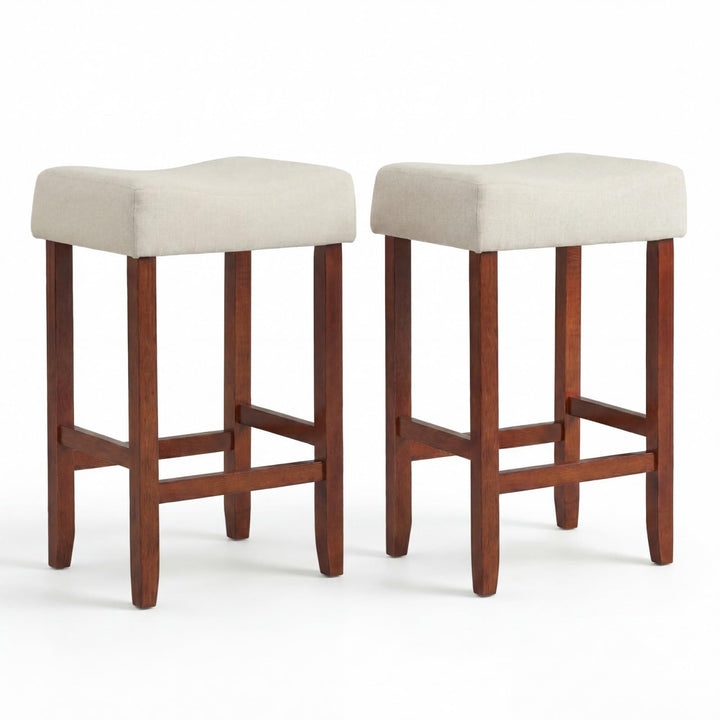 Giantex 29.5" Bar Height Bar Stools Set of 4 - Backless Saddle Barstools with Nailhead Linen Foam Seat