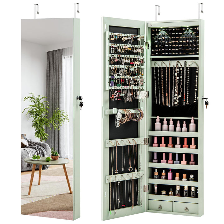 Giantex Wall Door Jewelry Armoire Cabinet with Full-Length Mirror