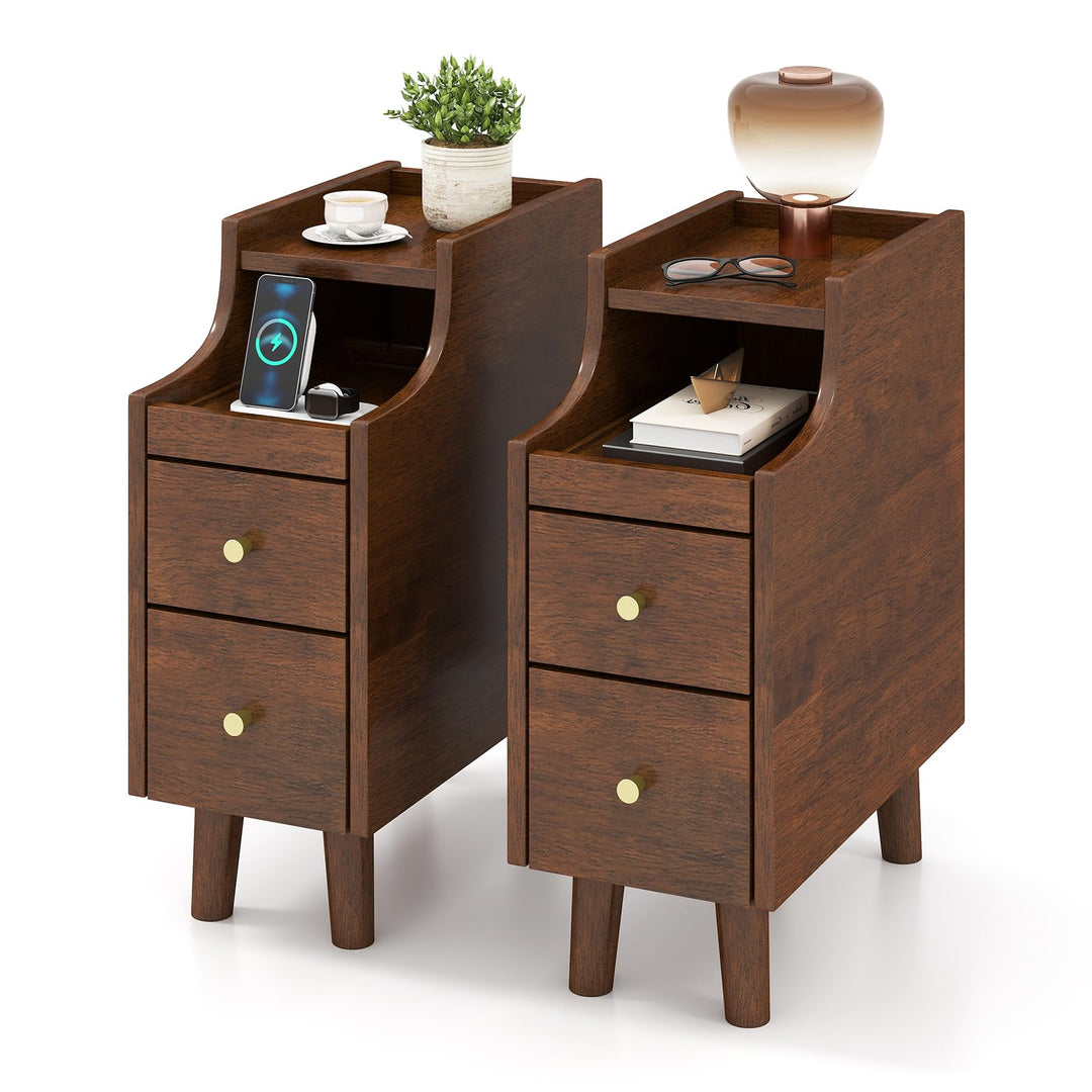 Giantex Narrow Nightstand with 2 Drawers for Small Spaces (1/2)